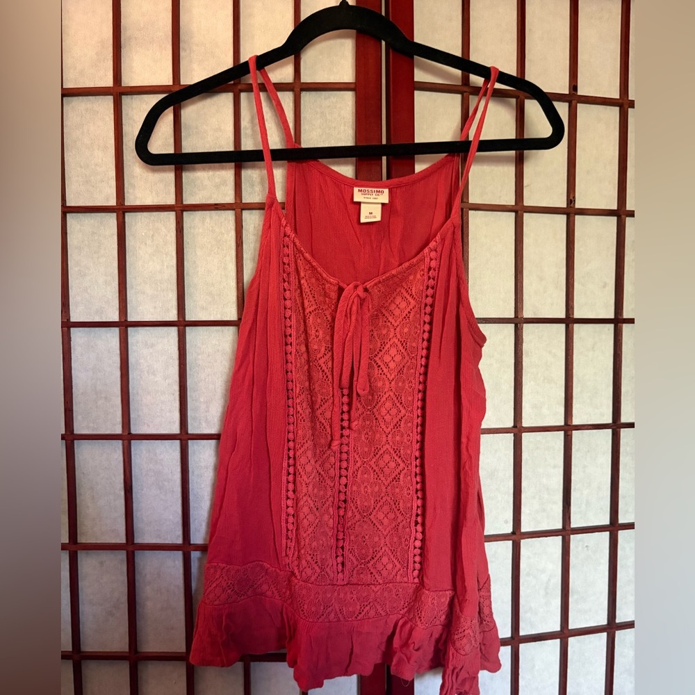 Mossimo Supply Co Red Sleeveless Camisole with Tie Front and Ruffles